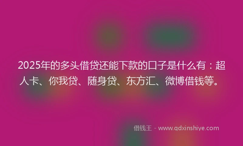 2025年的多头借贷还能下款的口子是什么有：超人卡、你我贷、随身贷、东方汇、微博借钱等。