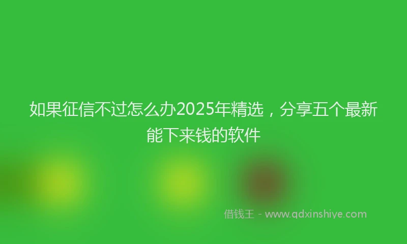 如果征信不过怎么办2025年精选，分享五个最新能下来钱的软件
