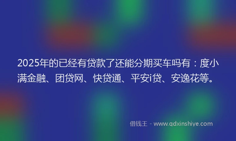 2025年的已经有贷款了还能分期买车吗有：度小满金融、团贷网、快贷通、平安i贷、安逸花等。