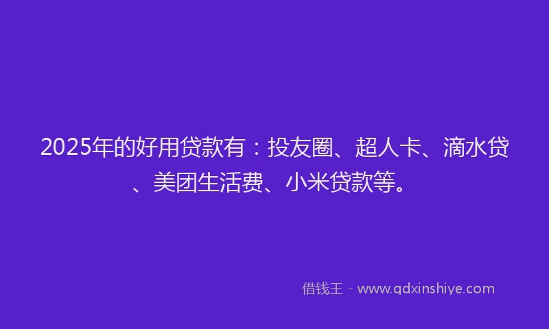 2025年的好用贷款有：投友圈、超人卡、滴水贷、美团生活费、小米贷款等。