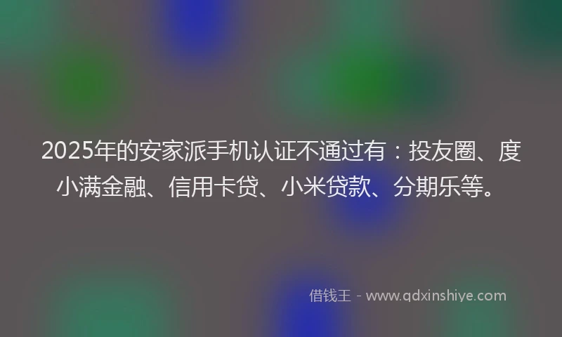 2025年的安家派手机认证不通过有：投友圈、度小满金融、信用卡贷、小米贷款、分期乐等。