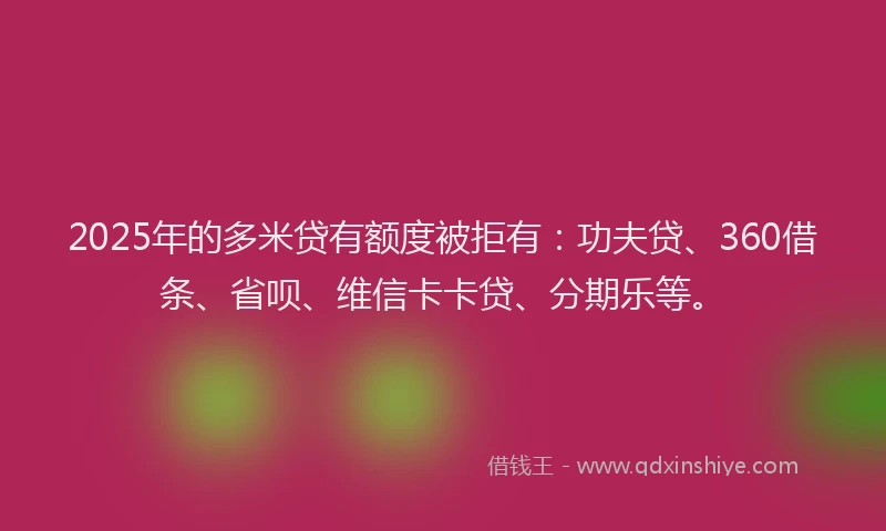2025年的多米贷有额度被拒有：功夫贷、360借条、省呗、维信卡卡贷、分期乐等。