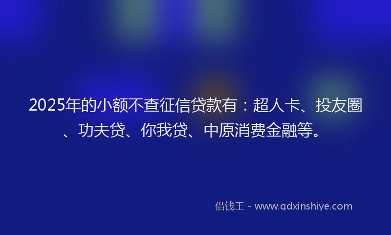 2025年的小额不查征信贷款有：超人卡、投友圈、功夫贷、你我贷、中原消费金融等。