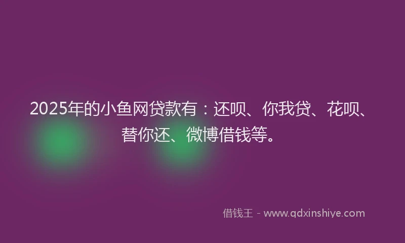 2025年的小鱼网贷款有：还呗、你我贷、花呗、替你还、微博借钱等。