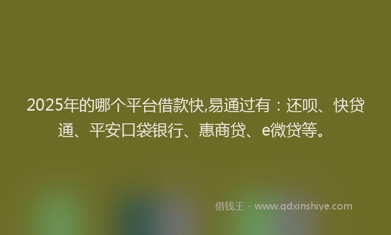 2025年的哪个平台借款快,易通过有：还呗、快贷通、平安口袋银行、惠商贷、e微贷等。