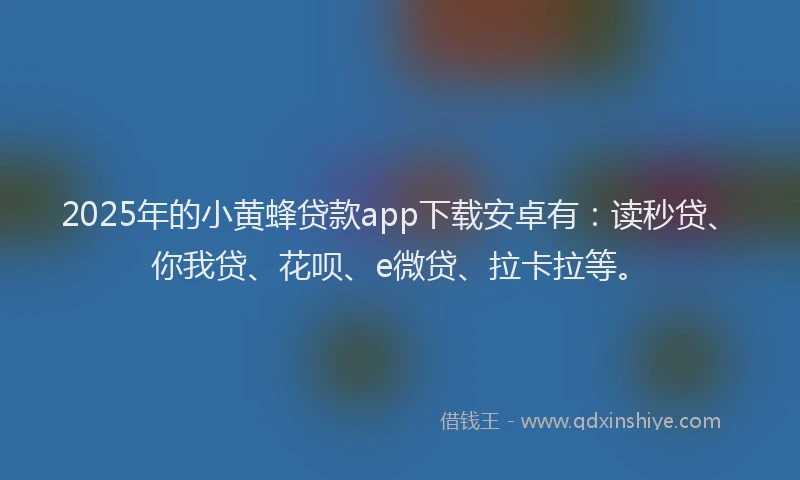 2025年的小黄蜂贷款app下载安卓有：读秒贷、你我贷、花呗、e微贷、拉卡拉等。