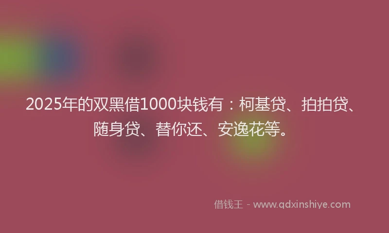 2025年的双黑借1000块钱有：柯基贷、拍拍贷、随身贷、替你还、安逸花等。