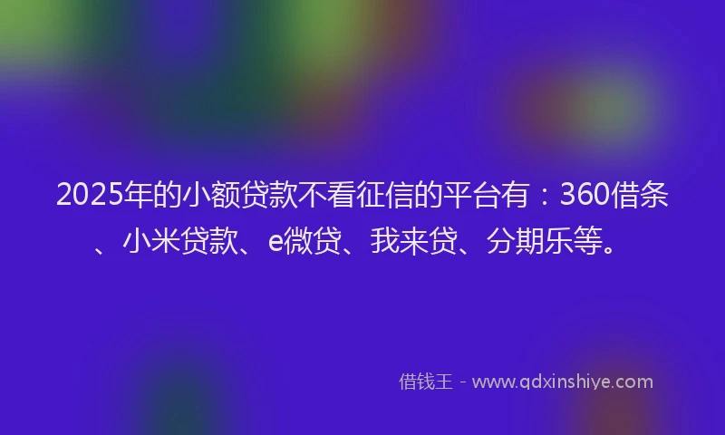 2025年的小额贷款不看征信的平台有：360借条、小米贷款、e微贷、我来贷、分期乐等。