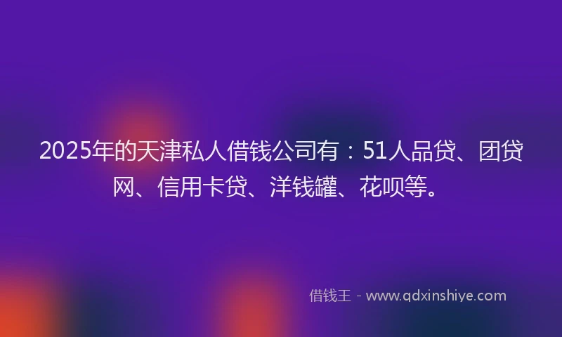 2025年的天津私人借钱公司有：51人品贷、团贷网、信用卡贷、洋钱罐、花呗等。