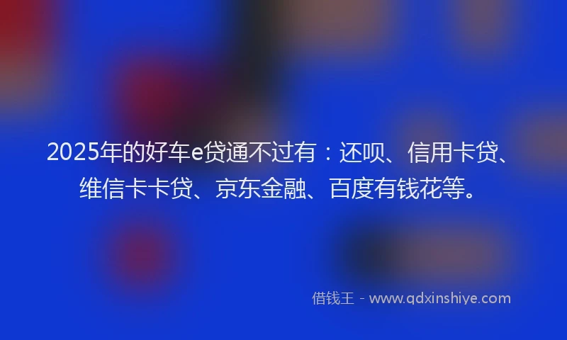 2025年的好车e贷通不过有：还呗、信用卡贷、维信卡卡贷、京东金融、百度有钱花等。