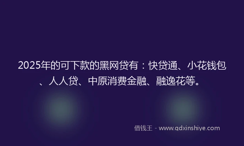 2025年的可下款的黑网贷有：快贷通、小花钱包、人人贷、中原消费金融、融逸花等。