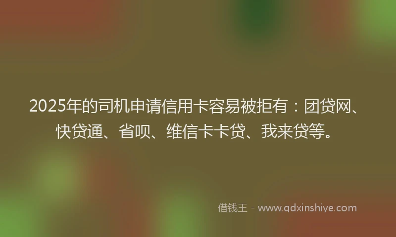2025年的司机申请信用卡容易被拒有：团贷网、快贷通、省呗、维信卡卡贷、我来贷等。