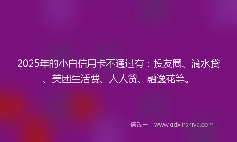 2025年的小白信用卡不通过有：投友圈、滴水贷、美团生活费、人人贷、融逸花等。