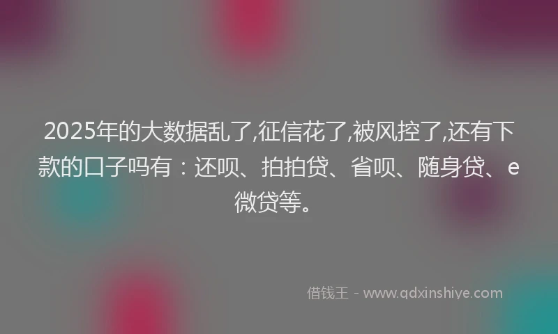 2025年的大数据乱了,征信花了,被风控了,还有下款的口子吗有：还呗、拍拍贷、省呗、随身贷、e微贷等。