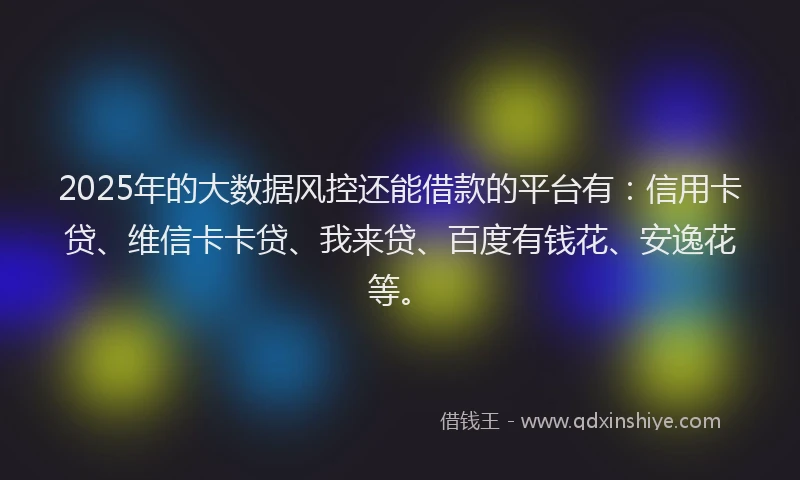 2025年的大数据风控还能借款的平台有：信用卡贷、维信卡卡贷、我来贷、百度有钱花、安逸花等。