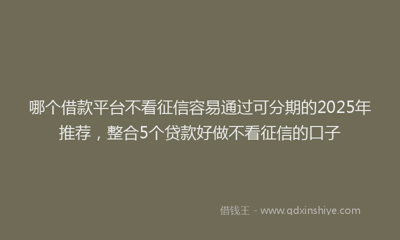 哪个借款平台不看征信容易通过可分期的2025年推荐，整合5个贷款好做不看征信的口子