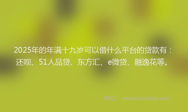 2025年的年满十九岁可以借什么平台的贷款有：还呗、51人品贷、东方汇、e微贷、融逸花等。