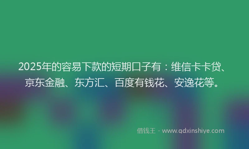 2025年的容易下款的短期口子有：维信卡卡贷、京东金融、东方汇、百度有钱花、安逸花等。