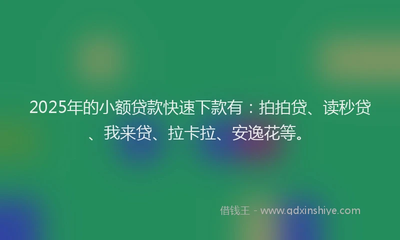 2025年的小额贷款快速下款有：拍拍贷、读秒贷、我来贷、拉卡拉、安逸花等。