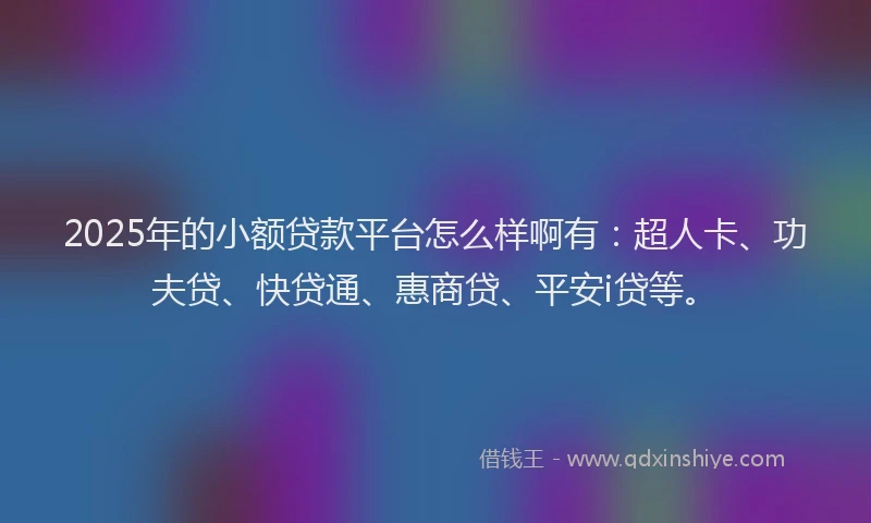 2025年的小额贷款平台怎么样啊有：超人卡、功夫贷、快贷通、惠商贷、平安i贷等。
