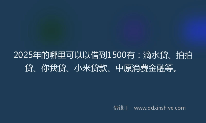 2025年的哪里可以以借到1500有：滴水贷、拍拍贷、你我贷、小米贷款、中原消费金融等。