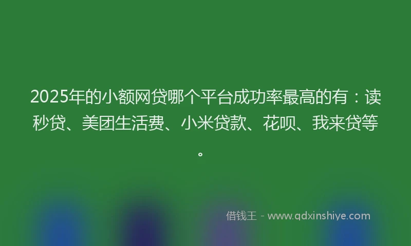 2025年的小额网贷哪个平台成功率最高的有：读秒贷、美团生活费、小米贷款、花呗、我来贷等。