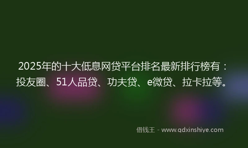 2025年的十大低息网贷平台排名最新排行榜有：投友圈、51人品贷、功夫贷、e微贷、拉卡拉等。