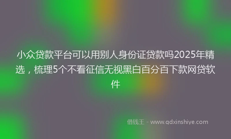 小众贷款平台可以用别人身份证贷款吗2025年精选，梳理5个不看征信无视黑白百分百下款网贷软件