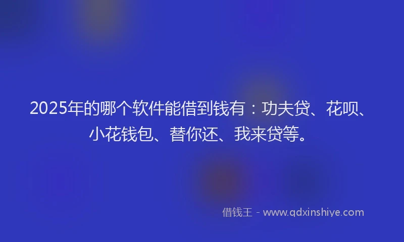 2025年的哪个软件能借到钱有：功夫贷、花呗、小花钱包、替你还、我来贷等。