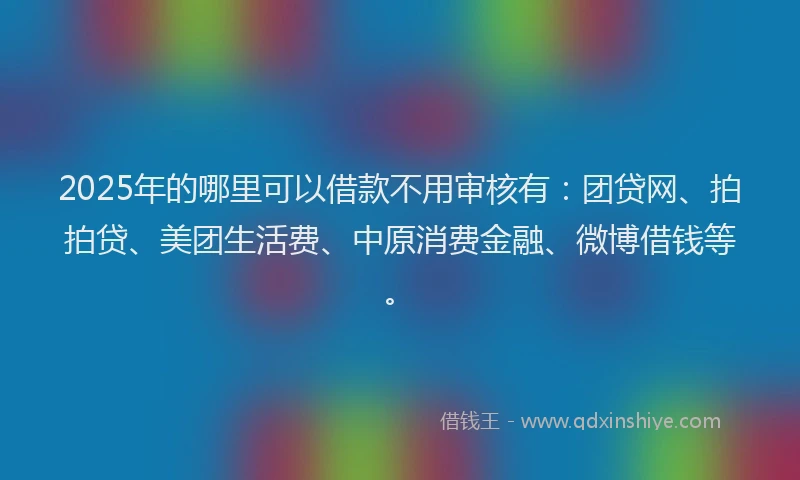 2025年的哪里可以借款不用审核有：团贷网、拍拍贷、美团生活费、中原消费金融、微博借钱等。