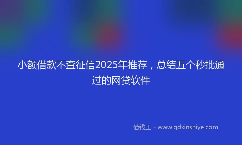 小额借款不查征信2025年推荐，总结五个秒批通过的网贷软件