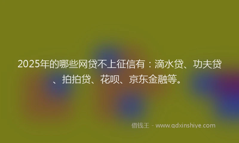 2025年的哪些网贷不上征信有：滴水贷、功夫贷、拍拍贷、花呗、京东金融等。