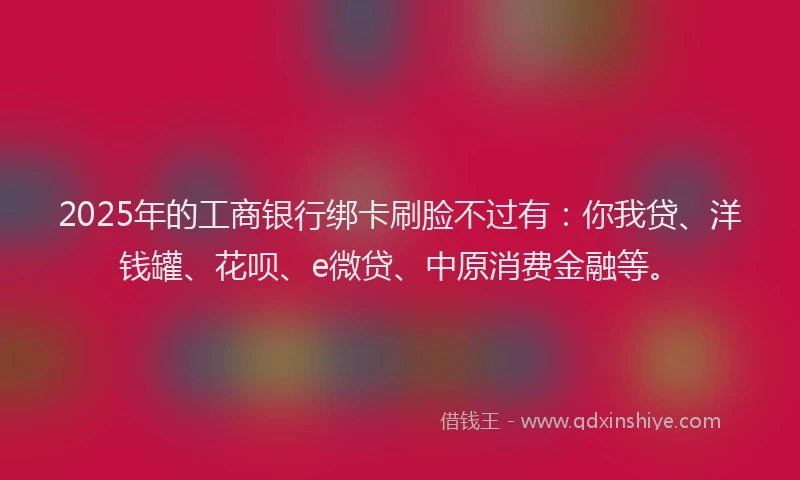 2025年的工商银行绑卡刷脸不过有：你我贷、洋钱罐、花呗、e微贷、中原消费金融等。