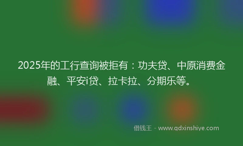 2025年的工行查询被拒有：功夫贷、中原消费金融、平安i贷、拉卡拉、分期乐等。