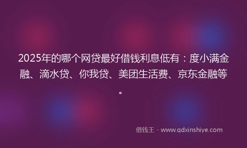 2025年的哪个网贷最好借钱利息低有：度小满金融、滴水贷、你我贷、美团生活费、京东金融等。