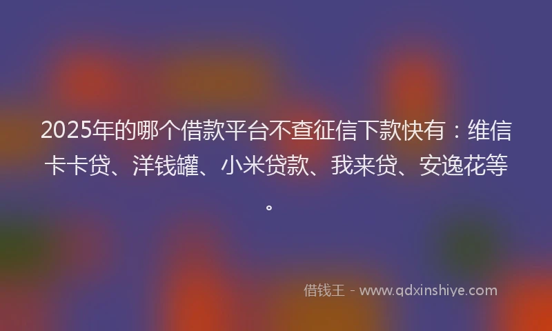 2025年的哪个借款平台不查征信下款快有：维信卡卡贷、洋钱罐、小米贷款、我来贷、安逸花等。