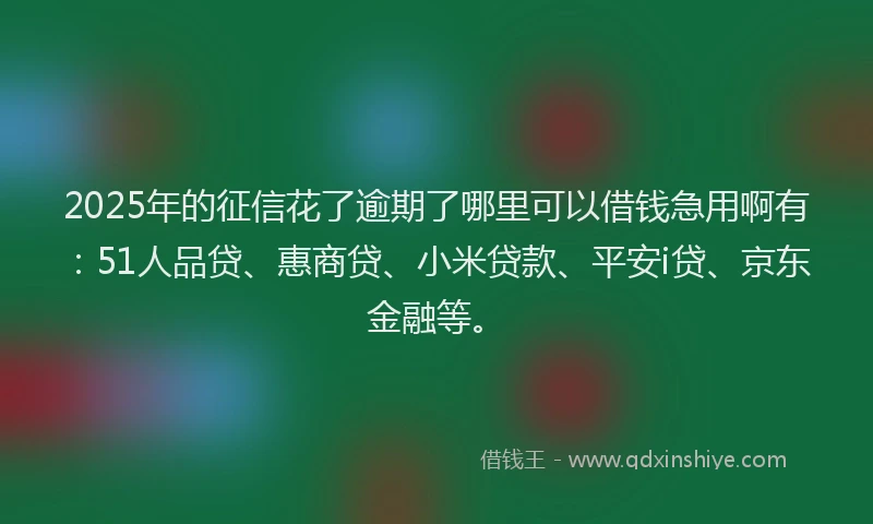 2025年的征信花了逾期了哪里可以借钱急用啊有：51人品贷、惠商贷、小米贷款、平安i贷、京东金融等。