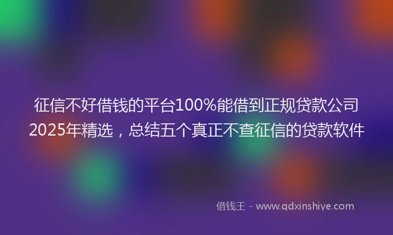 征信不好借钱的平台100%能借到正规贷款公司2025年精选，总结五个真正不查征信的贷款软件