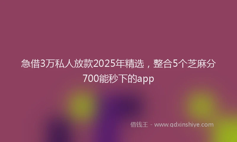 急借3万私人放款2025年精选，整合5个芝麻分700能秒下的app