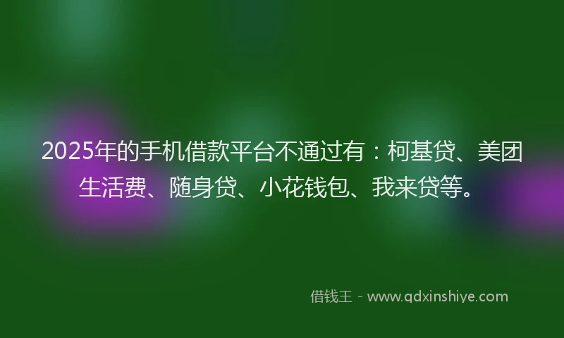 2025年的手机借款平台不通过有：柯基贷、美团生活费、随身贷、小花钱包、我来贷等。