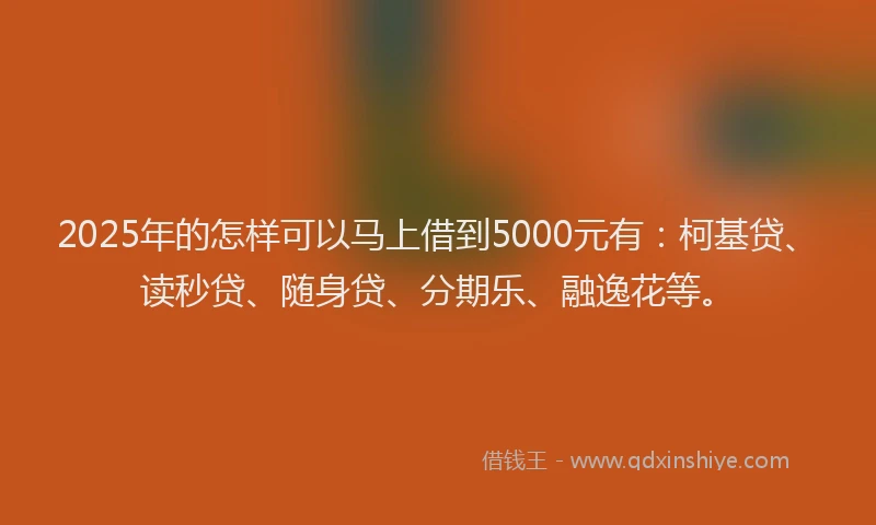 2025年的怎样可以马上借到5000元有：柯基贷、读秒贷、随身贷、分期乐、融逸花等。