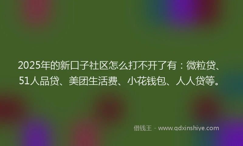 2025年的新口子社区怎么打不开了有：微粒贷、51人品贷、美团生活费、小花钱包、人人贷等。