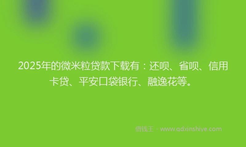 2025年的微米粒贷款下载有：还呗、省呗、信用卡贷、平安口袋银行、融逸花等。