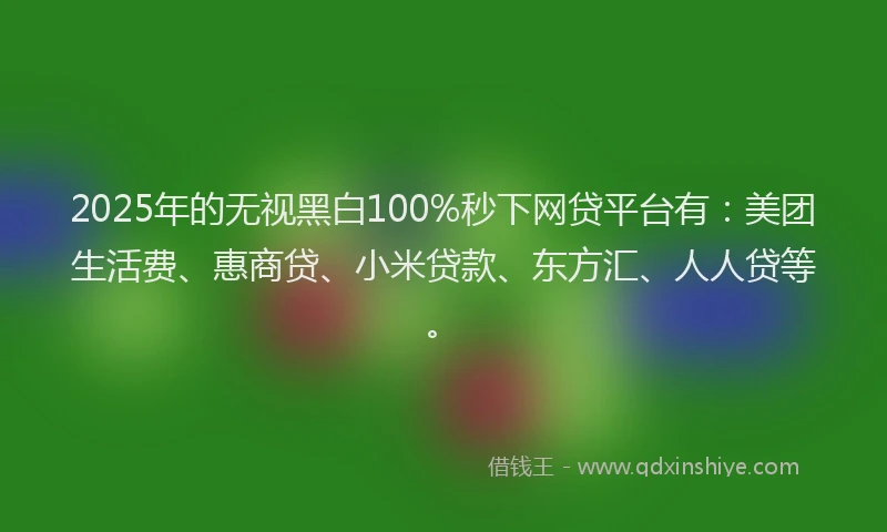 2025年的无视黑白100%秒下网贷平台有：美团生活费、惠商贷、小米贷款、东方汇、人人贷等。