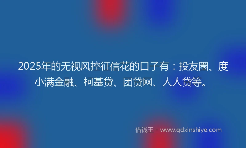 2025年的无视风控征信花的口子有：投友圈、度小满金融、柯基贷、团贷网、人人贷等。