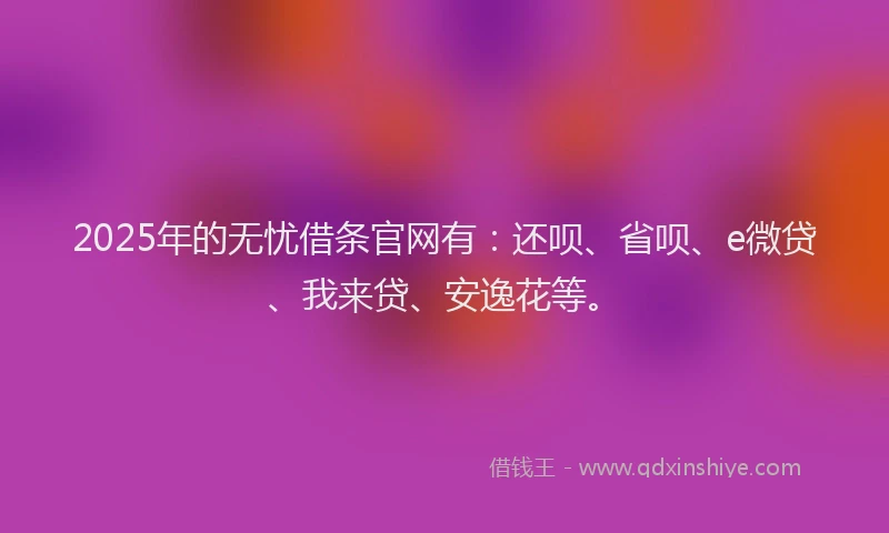 2025年的无忧借条官网有：还呗、省呗、e微贷、我来贷、安逸花等。