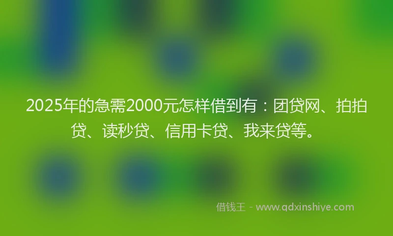2025年的急需2000元怎样借到有：团贷网、拍拍贷、读秒贷、信用卡贷、我来贷等。