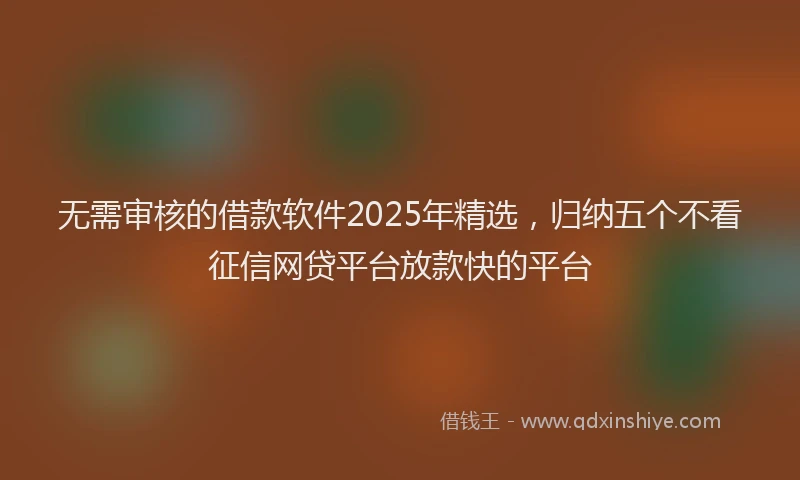无需审核的借款软件2025年精选，归纳五个不看征信网贷平台放款快的平台