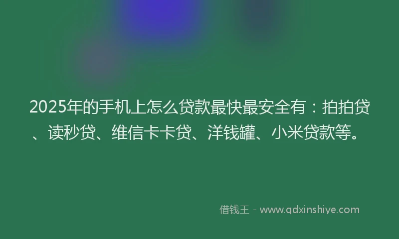 2025年的手机上怎么贷款最快最安全有：拍拍贷、读秒贷、维信卡卡贷、洋钱罐、小米贷款等。