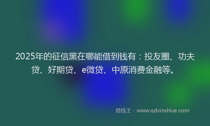 2025年的征信黑在哪能借到钱有：投友圈、功夫贷、好期贷、e微贷、中原消费金融等。